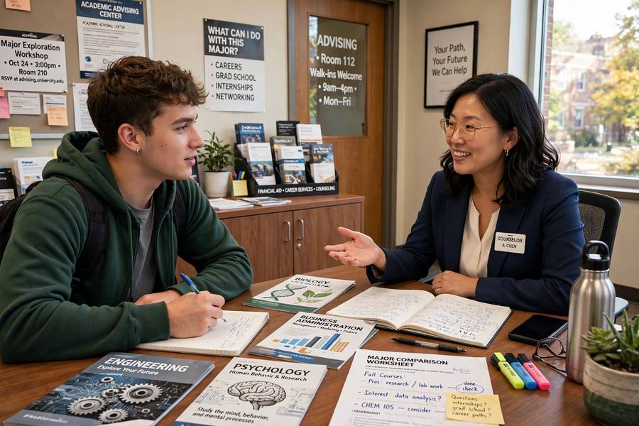 Student discussing the most useful degrees with a college counselor