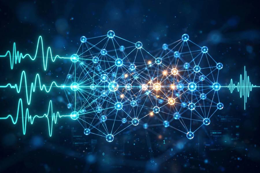 Neural network visualization representing neural text to speech explained through AI processing