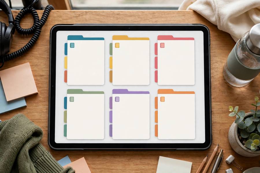 Organized digital notebooks with tabs on iPad