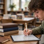 Note-Taking Apps for iPad: The Complete Student Guide Student handwriting notes on iPad at library