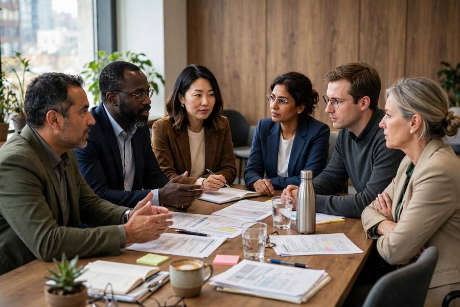 Policymakers discussing OECD AI principles around a table