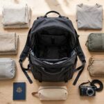 One Bag Travel Packing List: The Only Checklist You Need Flat lay of a complete one bag travel packing list around an open backpack