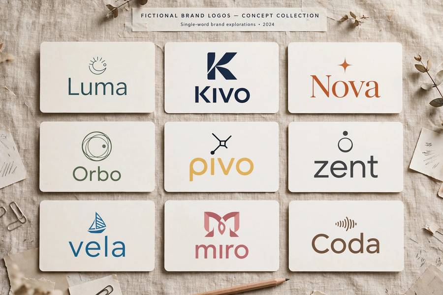 Famous one word brand names concept collage