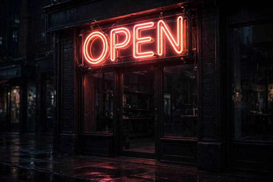 One word business name as neon storefront sign