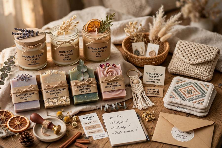 Handmade products prepared for an online shop