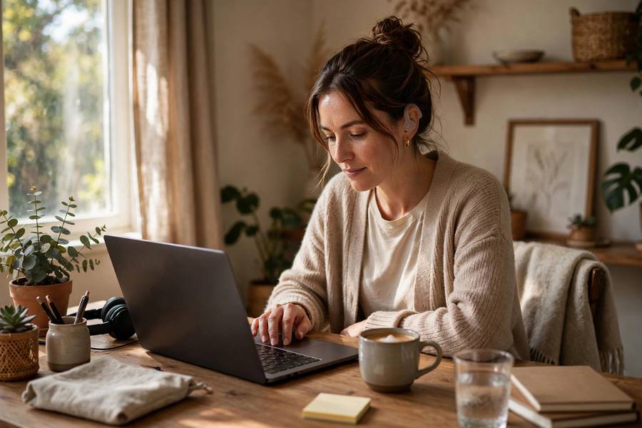 Person running online business from cozy home office