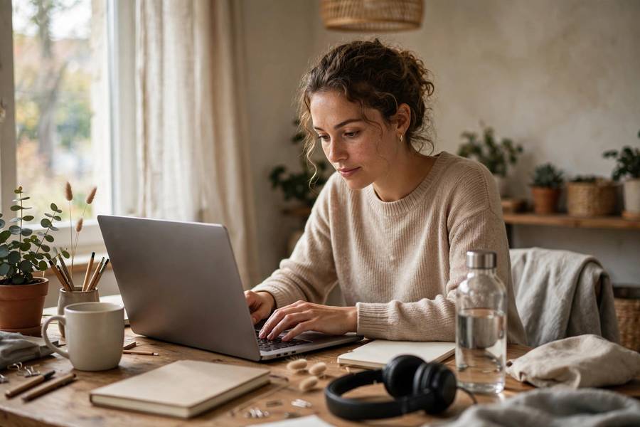 Freelancer working productively from home desk