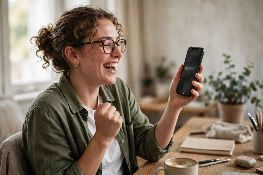 Freelancer celebrating first online payment notification
