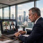 Online Executive MBA vs Regular Online MBA: Which Fits? Senior executive joining an online EMBA session from an office