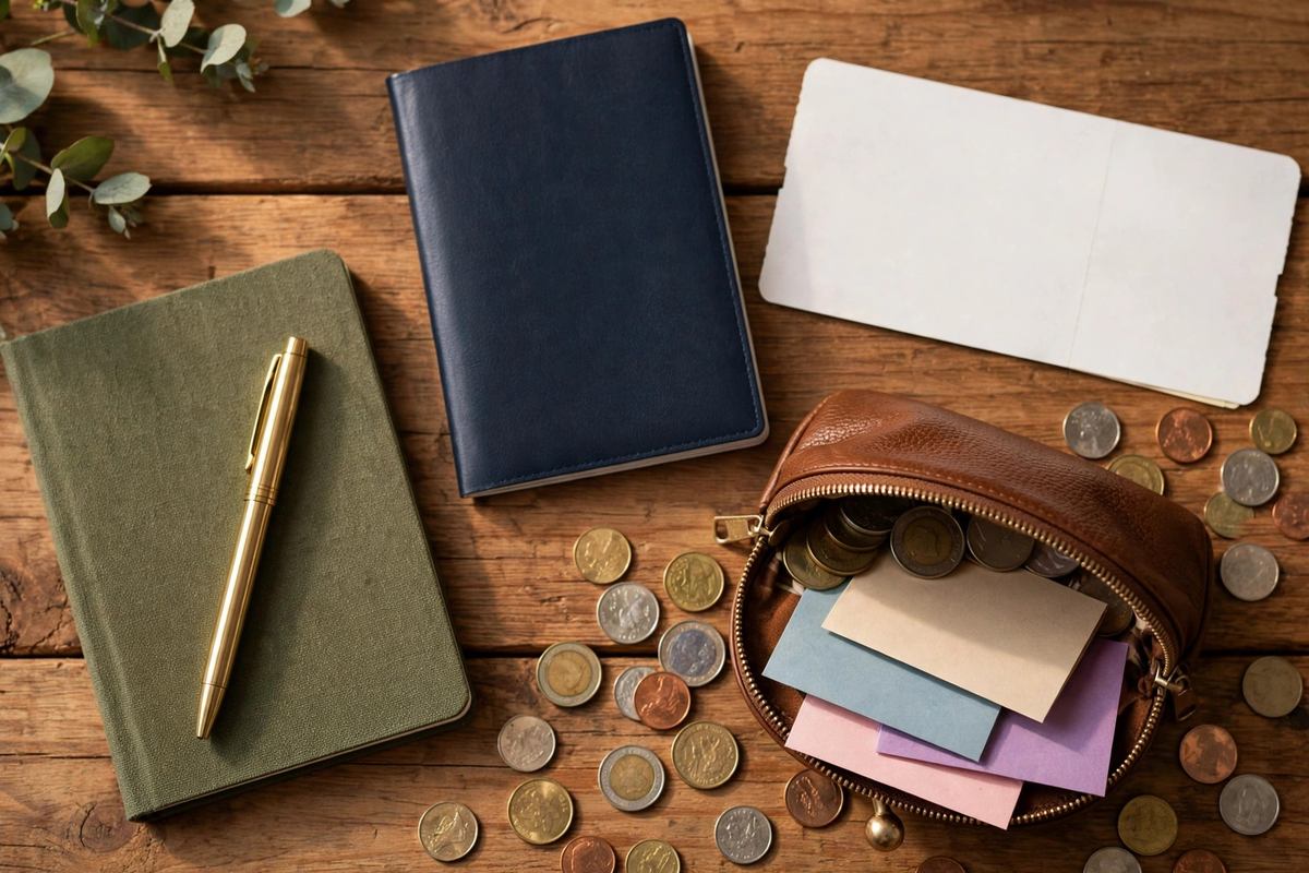 Travel documents including passport, visa paperwork, and boarding passes laid out for packing