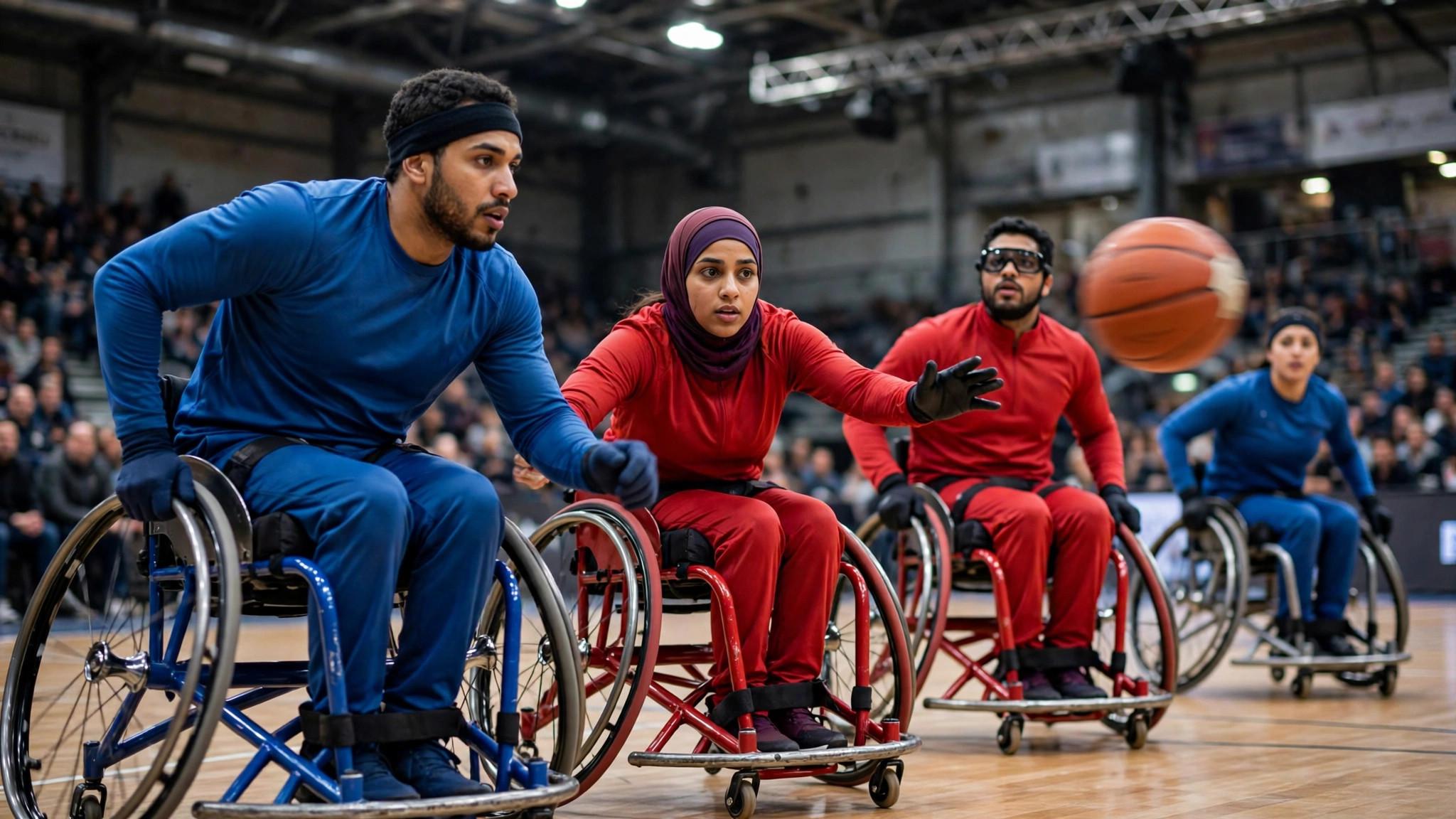 wheelchair basketball players competing during a match