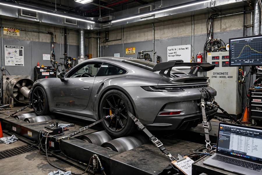 Dynamometer testing where peak torque and its RPM range are measured