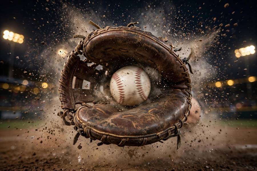 Catcher receiving the final out of a perfect game in baseball