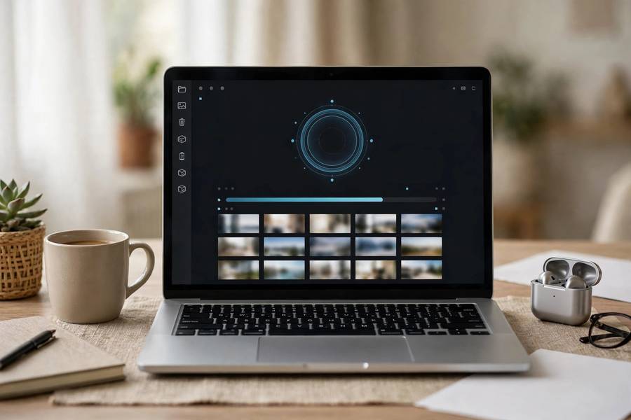 Photo recovery software running on a laptop