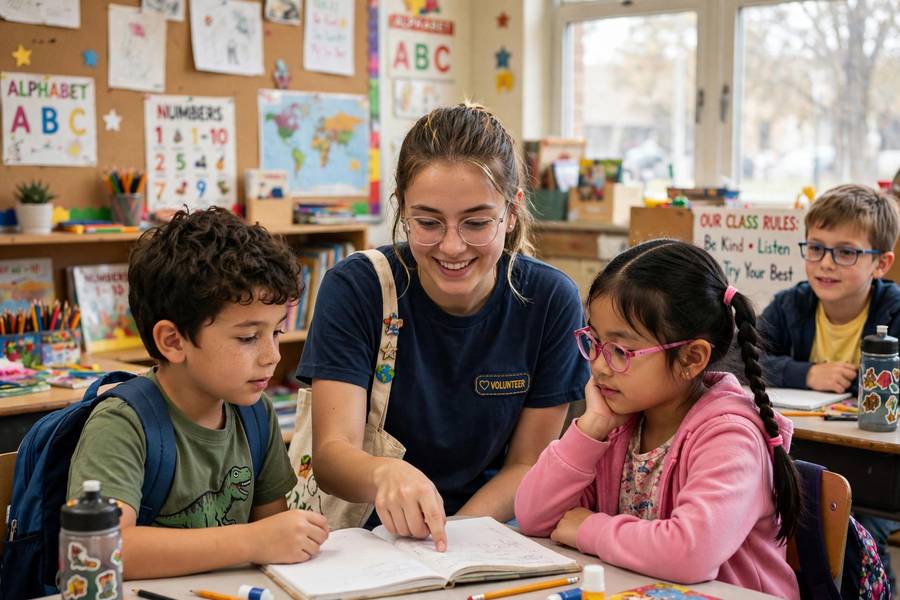 Volunteer teaching during a gap year service program