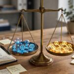 Balance scale weighing the pros and cons of AI search