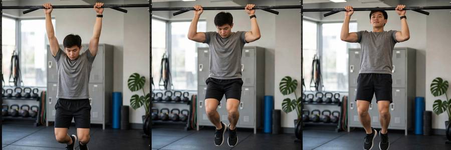 Man performing inverted rows under a barbell in the early phase of progression