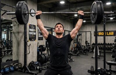 Overhead press on push day of the push pull legs workout routine