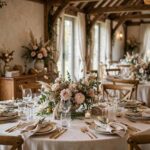 21 Questions to Ask a Wedding Venue Before Booking Elegant wedding venue interior with set tables and floral arrangements, no people