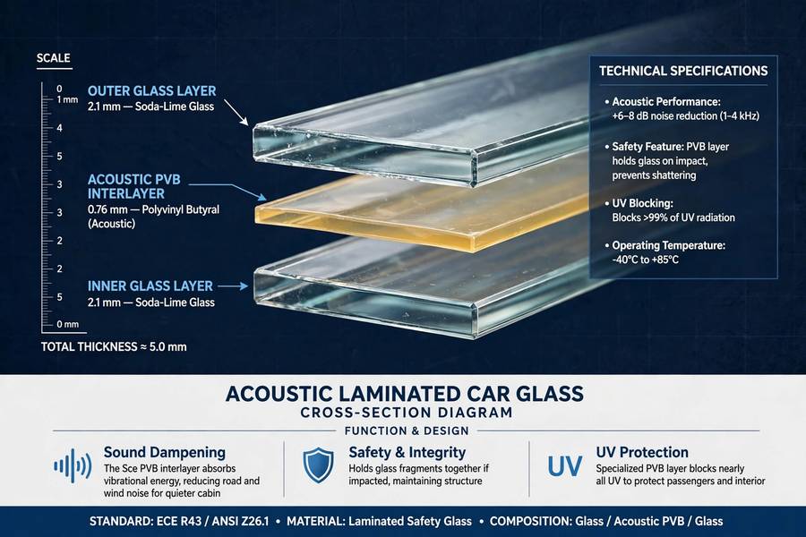 Acoustic glass layers used in the quietest luxury cars
