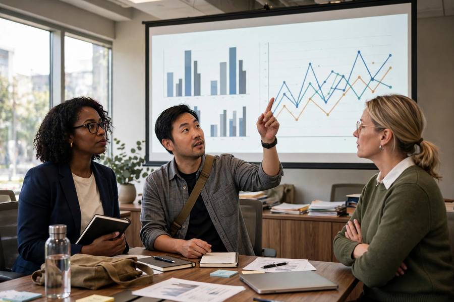 Researchers presenting findings on racial bias in AI at a conference