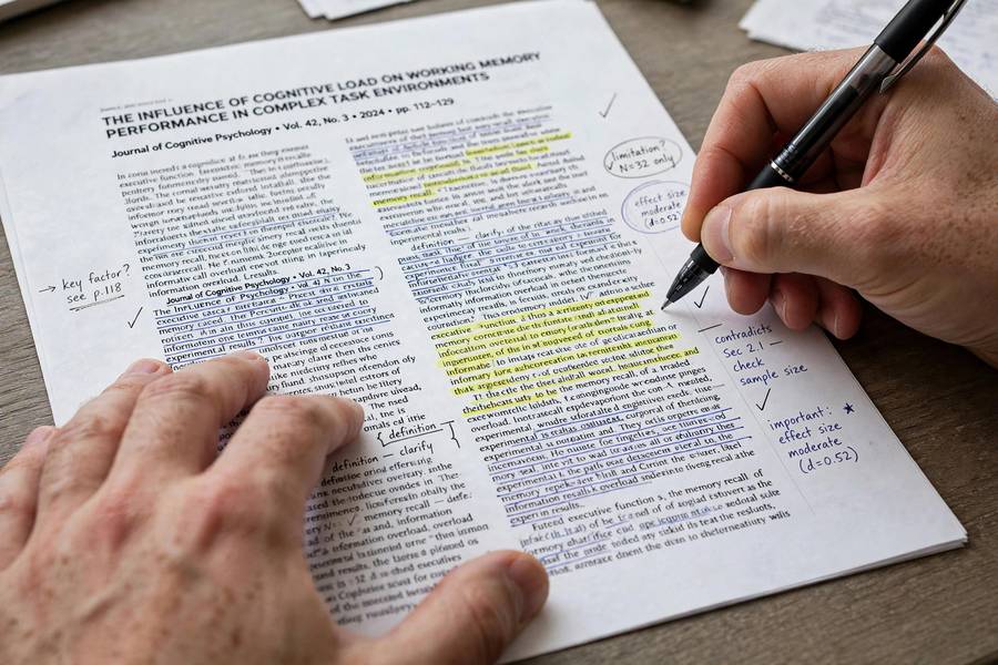 Annotating a dense article with margin notes