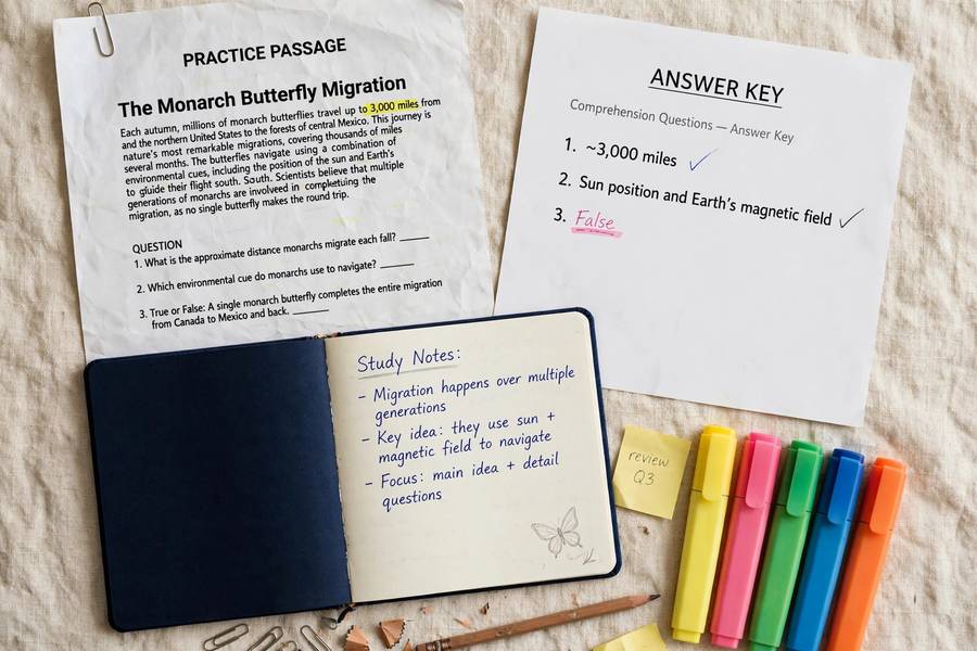 Reading practice materials with answer key
