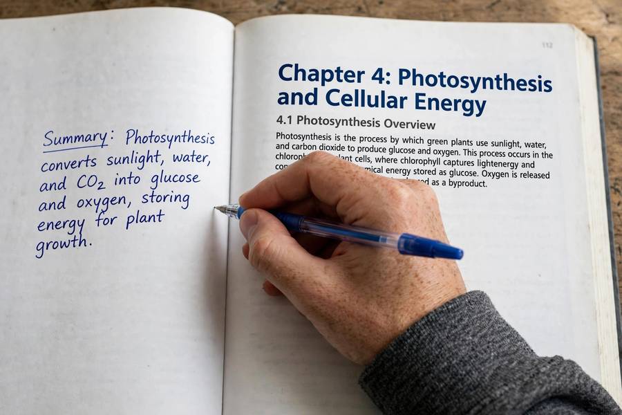 Writing a summary in textbook margin