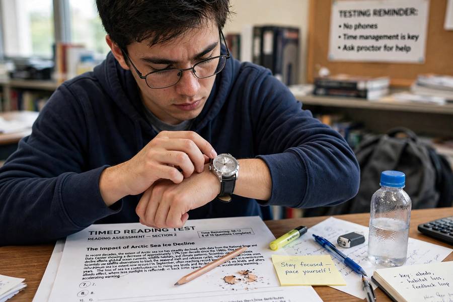 Managing time during a timed reading test