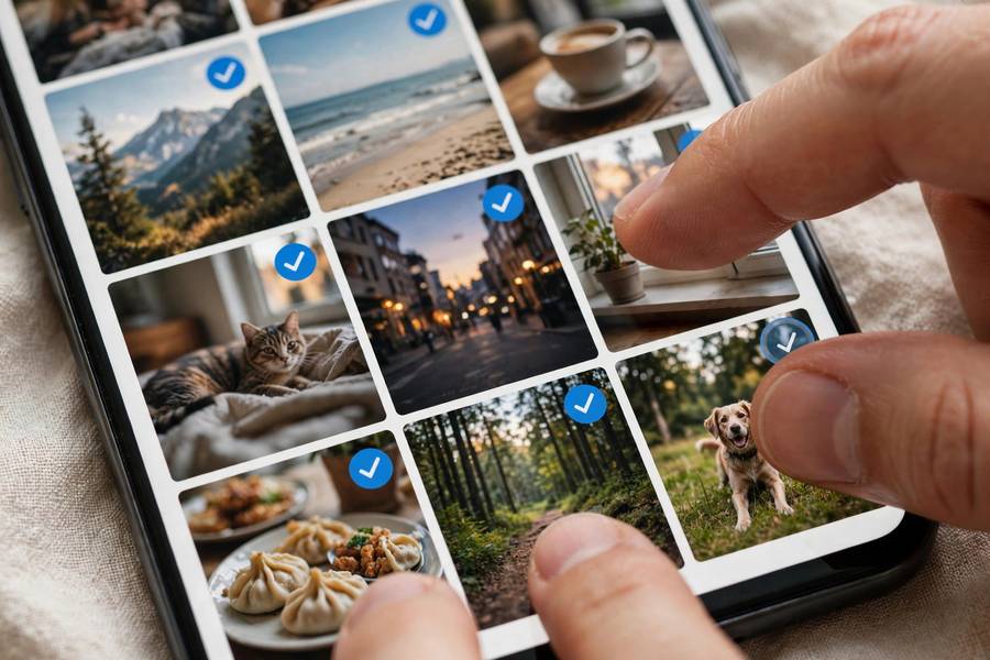 Selecting deleted photos to restore on a smartphone