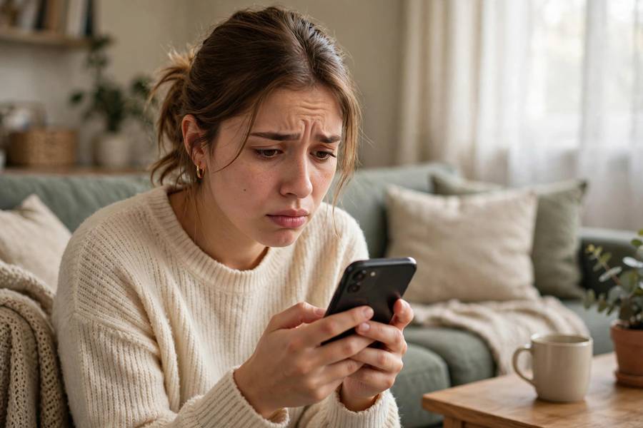 Person checking a phone after accidentally deleting photos