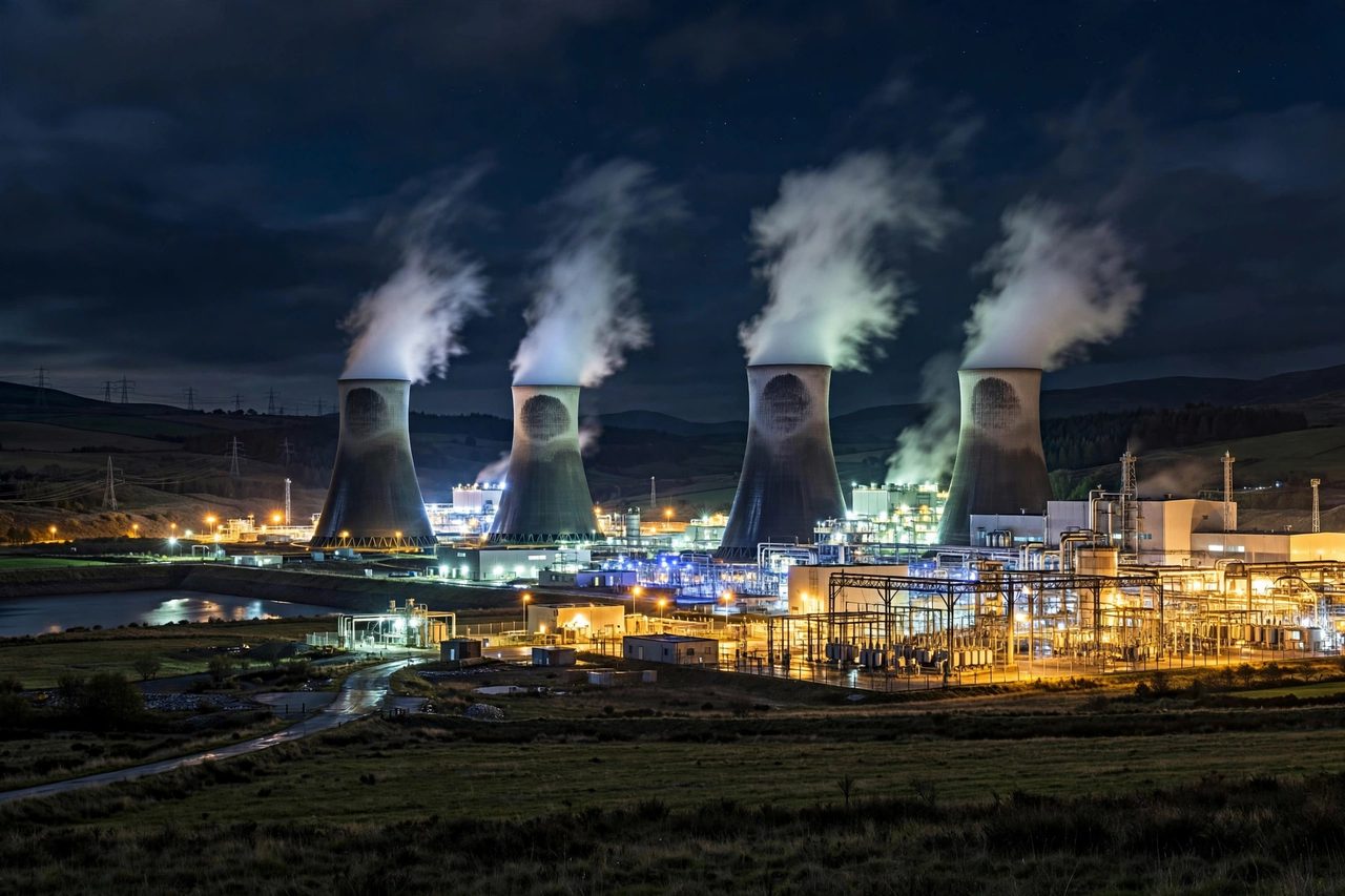 An energy power station at night, the kind of infrastructure the ceasefire would protect