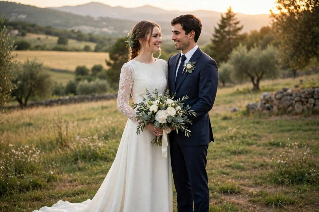 Radiant bride in an elegant gown at her second wedding ceremony