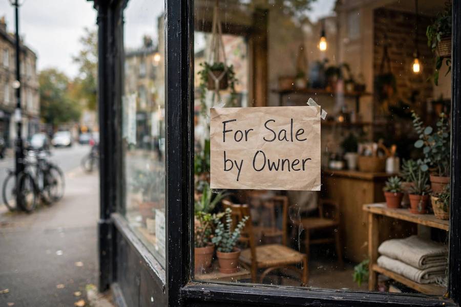 For sale by owner sign in business window