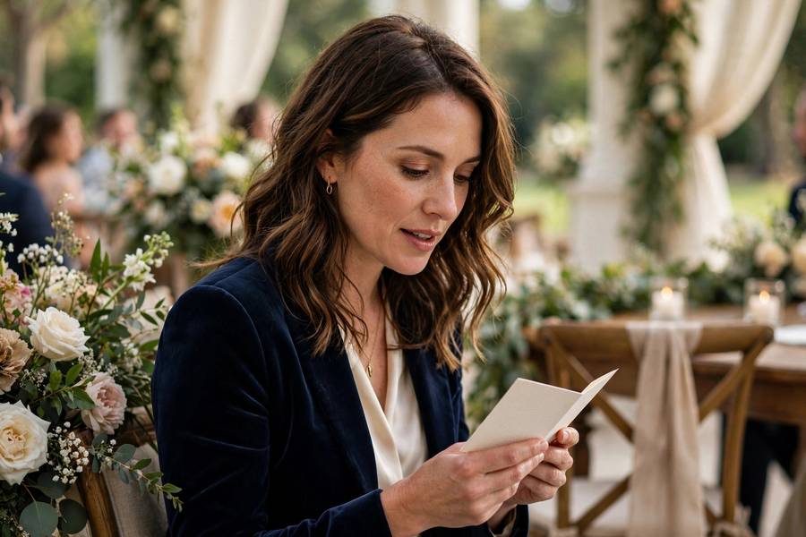 Guest reading at a wedding ceremony