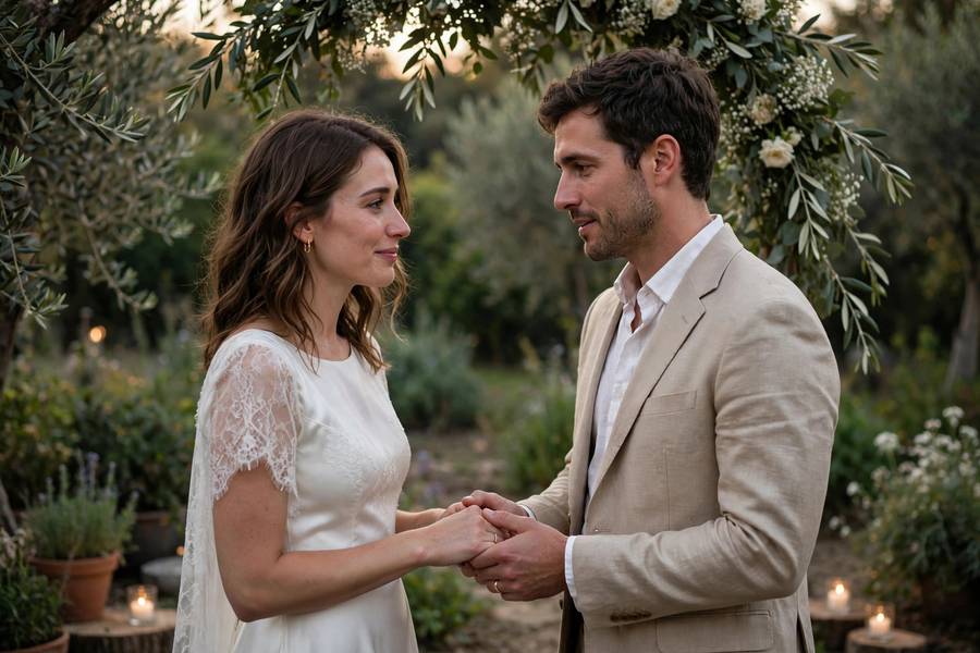 Couple exchanging short wedding vows