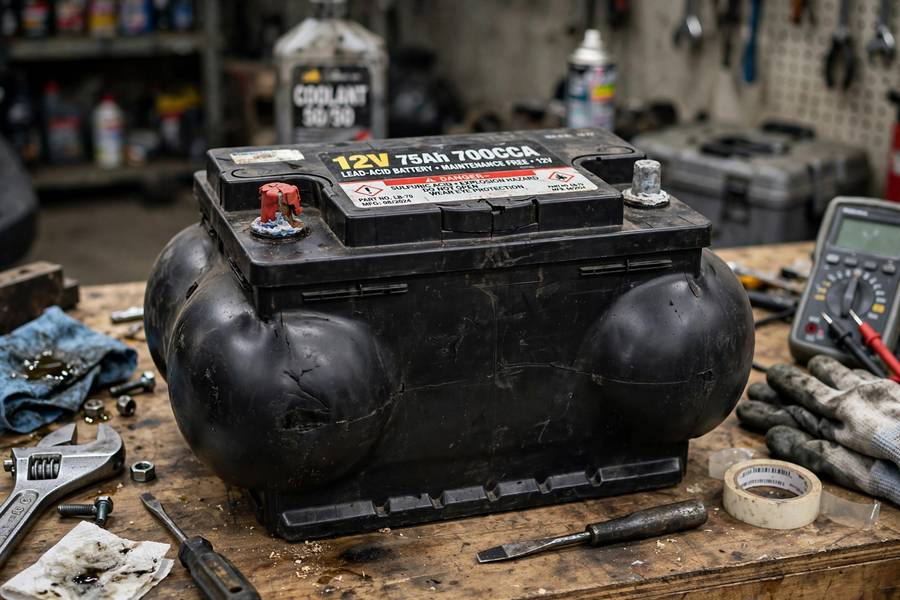 Swollen battery case, a serious sign car battery is dying