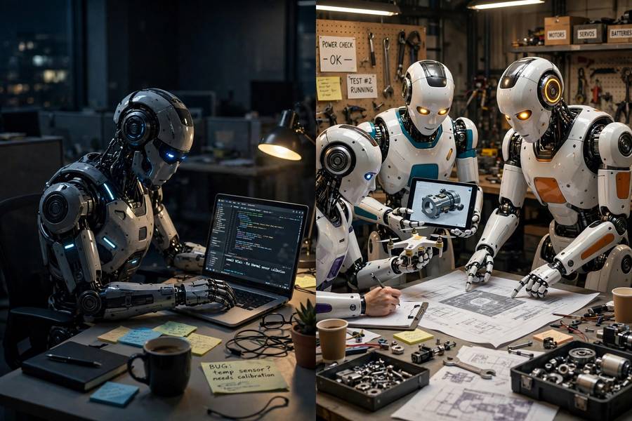 Single robot versus team of robots illustrating agent architectures