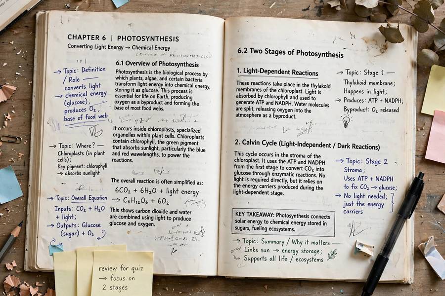 Textbook with paragraph topic margin notes