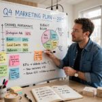 Small Business Marketing Strategies That Work on a Real Budget (Advisor's Playbook) Planning small business marketing strategies on a whiteboard with the team