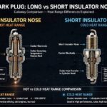 Spark Plug Heat Range Explained: Hot vs. Cold Plugs Hot vs cold spark plug heat range comparison showing insulator nose differences