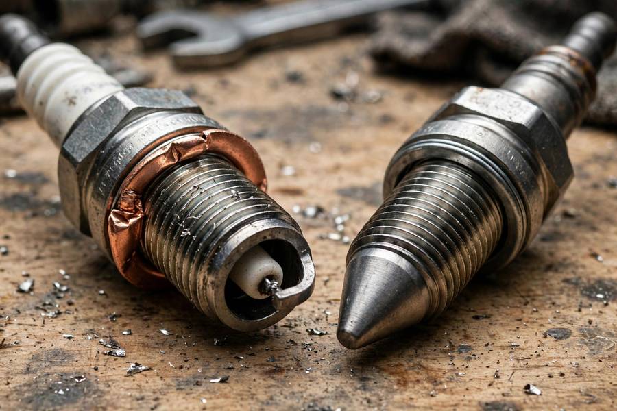 Gasket-seat vs tapered-seat spark plugs showing different tightening requirements