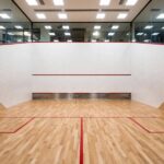 Squash Court Dimensions: Official Sizes Explained Interior of a standard squash court showing official dimensions, front wall, and floor markings