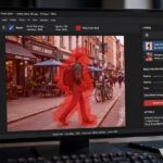 Stable Diffusion Inpainting Explained: Edit Any Part of Any Image Masking out a person from a street photo with a red brush overlay for Stable Diffusion inpainting