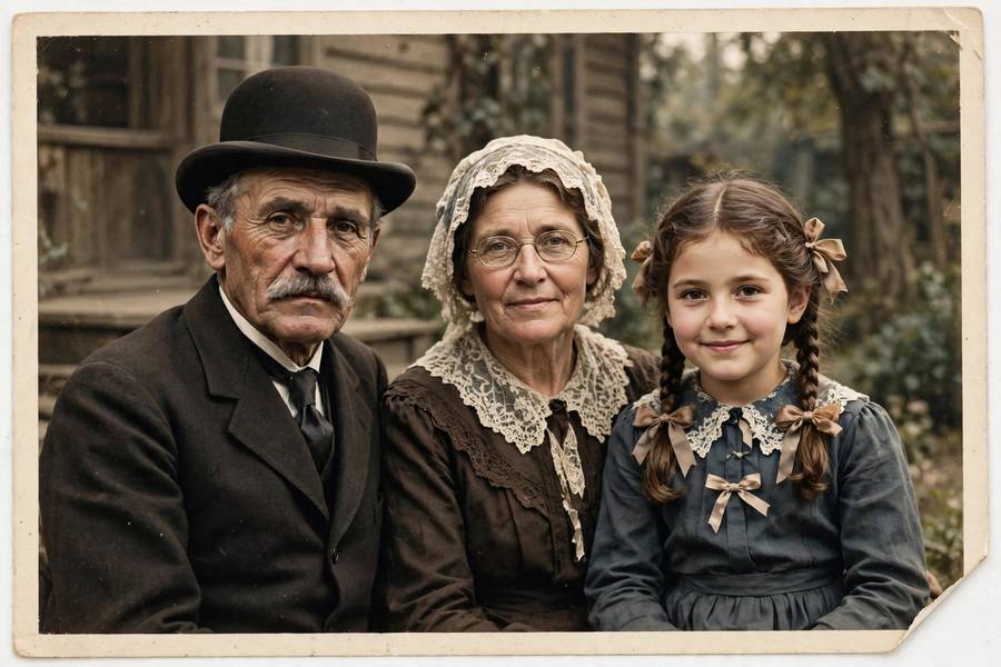An old damaged photograph with its torn corner seamlessly repaired by AI inpainting