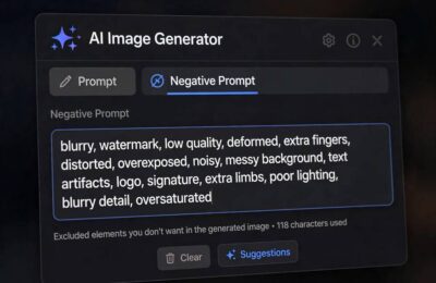 The negative prompt text box in a Stable Diffusion interface filled with exclusion terms