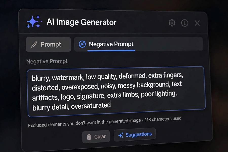 The negative prompt text box in a Stable Diffusion interface filled with exclusion terms