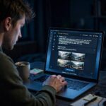 A beginner typing a detailed prompt into Stable Diffusion on a laptop