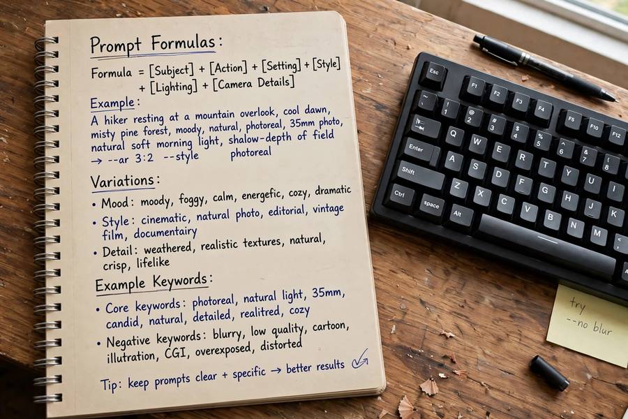 Handwritten notes breaking down the anatomy of an effective Stable Diffusion prompt