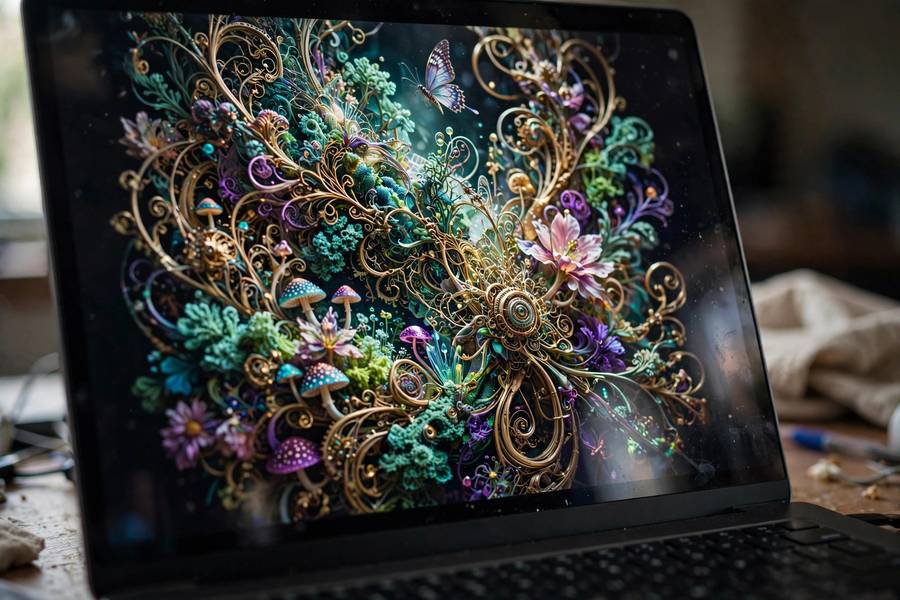 Vibrant detailed AI-generated digital art on screen